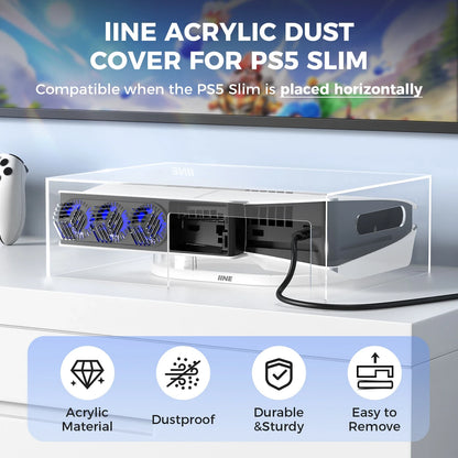 IINE Acrylic Dust Cover for PS5 Slim – Durable PC Dustproof Protective Case Compatible with Disc & Digital Console Models