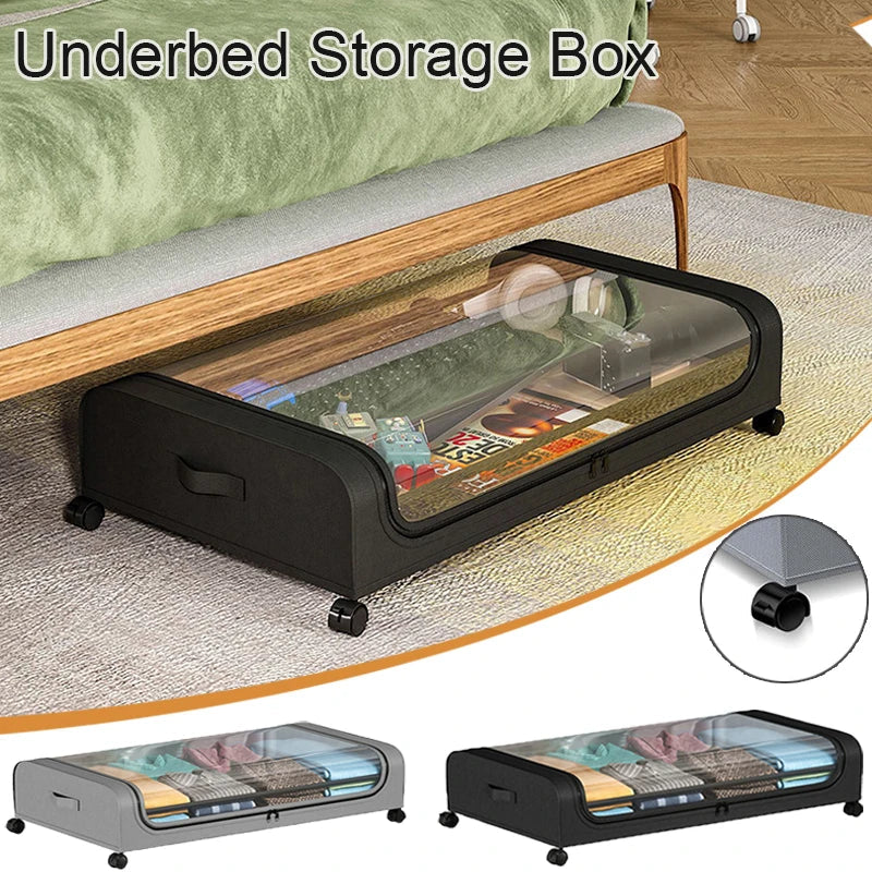 Under-Bed Storage Box with Wheels — Large Capacity Dustproof Organizer for Quilts, Clothes, Toys, and Bedroom Items