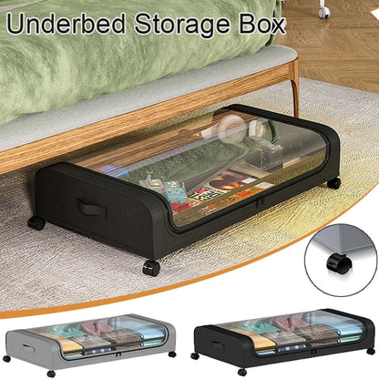 Under-Bed Storage Box with Wheels — Large Capacity Dustproof Organizer for Quilts, Clothes, Toys, and Bedroom Items