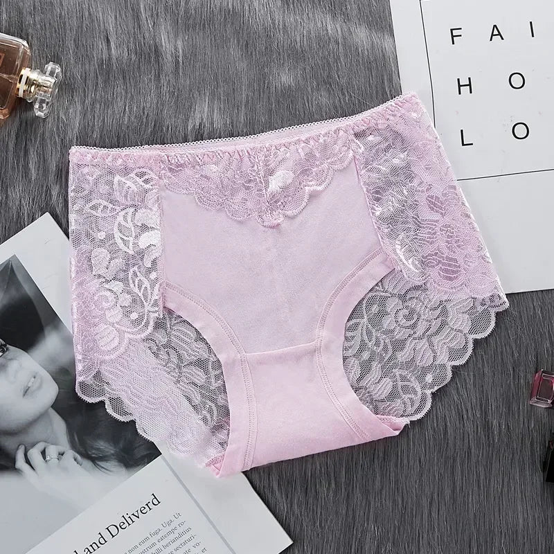 Women’s Cotton Lace Underwear Panties - Sexy Mid Waist Hollow Briefs with Hip Lift Comfort Fit Lingerie