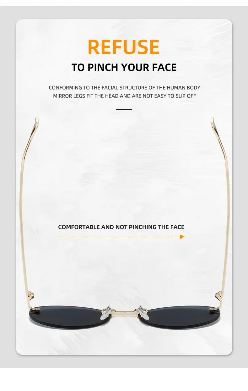 Diamond Letter "F" Rimless Sunglasses | Women’s Luxury Metal Frame Black Oval UV400 Shades