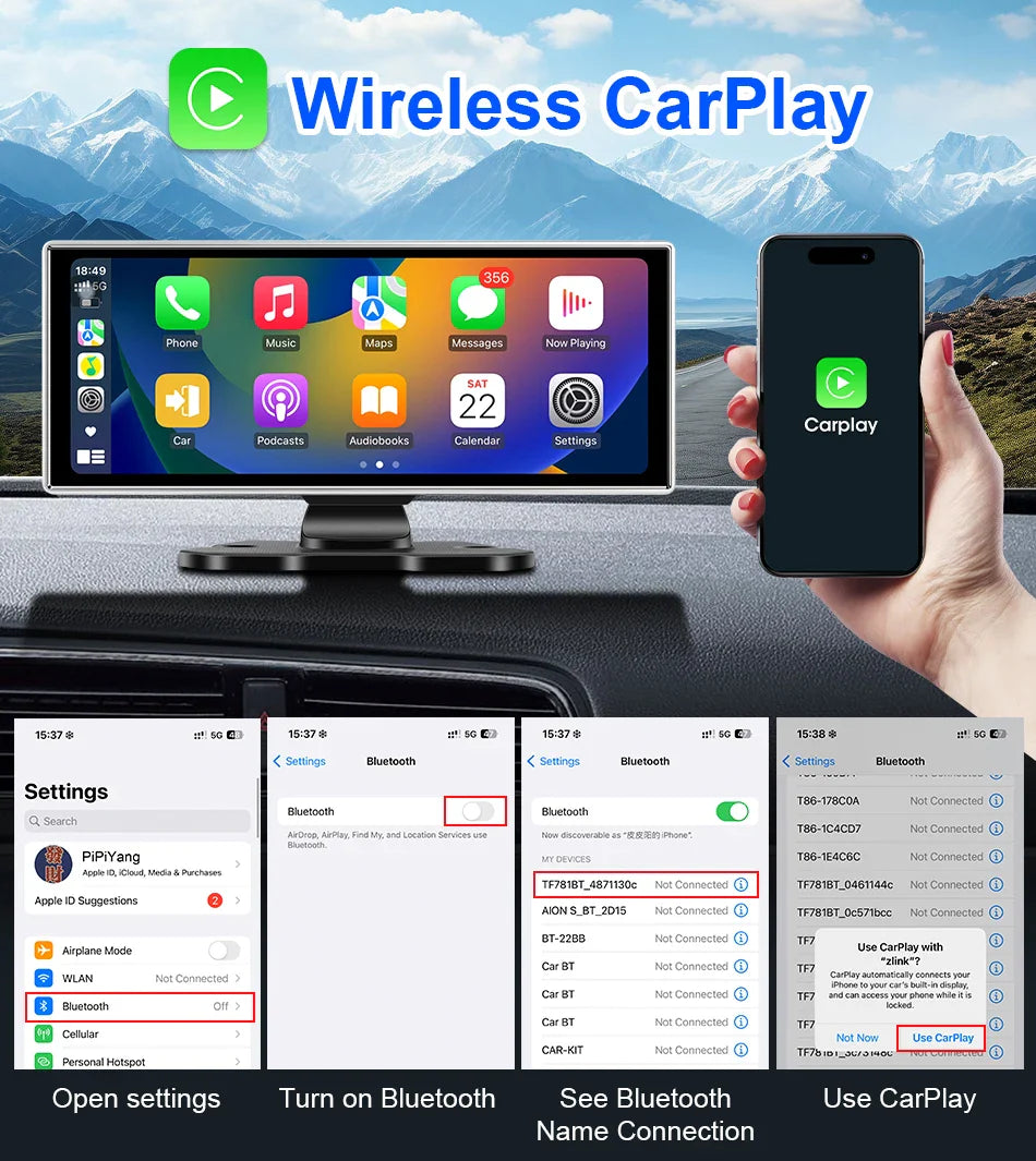 11.26-inch 4K Car DVR Dash Cam – Dual Lens Wireless CarPlay & Android Auto, GPS Navigation, 5G WiFi, FM, AUX Video Recorder Monitor