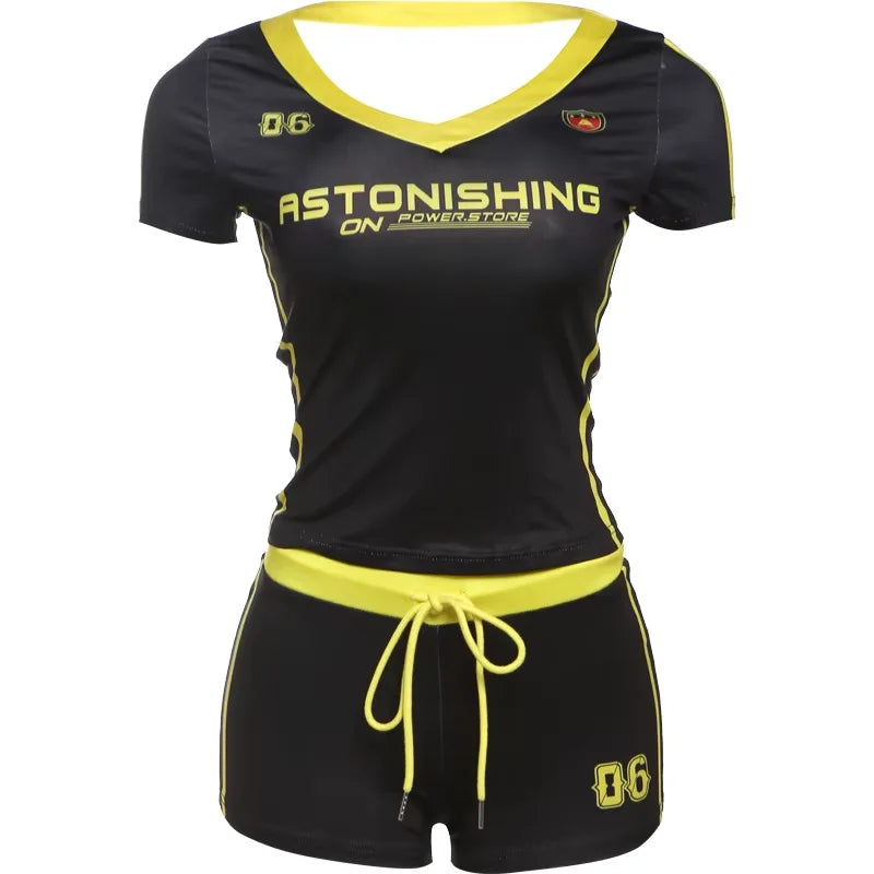 Sisterlinda Summer 2-Piece Set – Women's Letter Print T-Shirt & Drawstring Mini Skirt Tracksuit