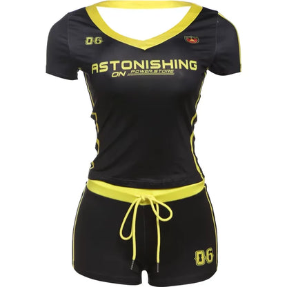 Sisterlinda Summer 2-Piece Set – Women's Letter Print T-Shirt & Drawstring Mini Skirt Tracksuit