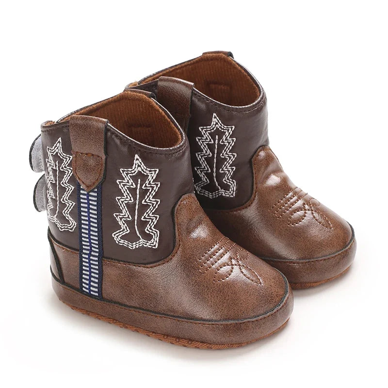 Western Cowboy Baby Boots - Soft Sole Embroidered Pre-Walker Shoes for Newborn Girls 0-18M