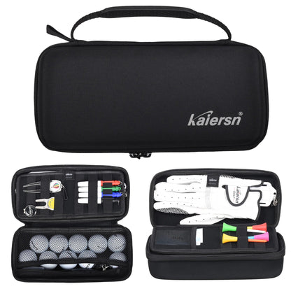 Golf Ball Storage Box & Glove Holder - Accessory Protect Case with Tees, Divot Tool, Valuables Pouch & Hook