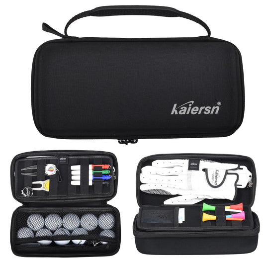 Golf Ball Storage Box & Glove Holder - Accessory Protect Case with Tees, Divot Tool, Valuables Pouch & Hook