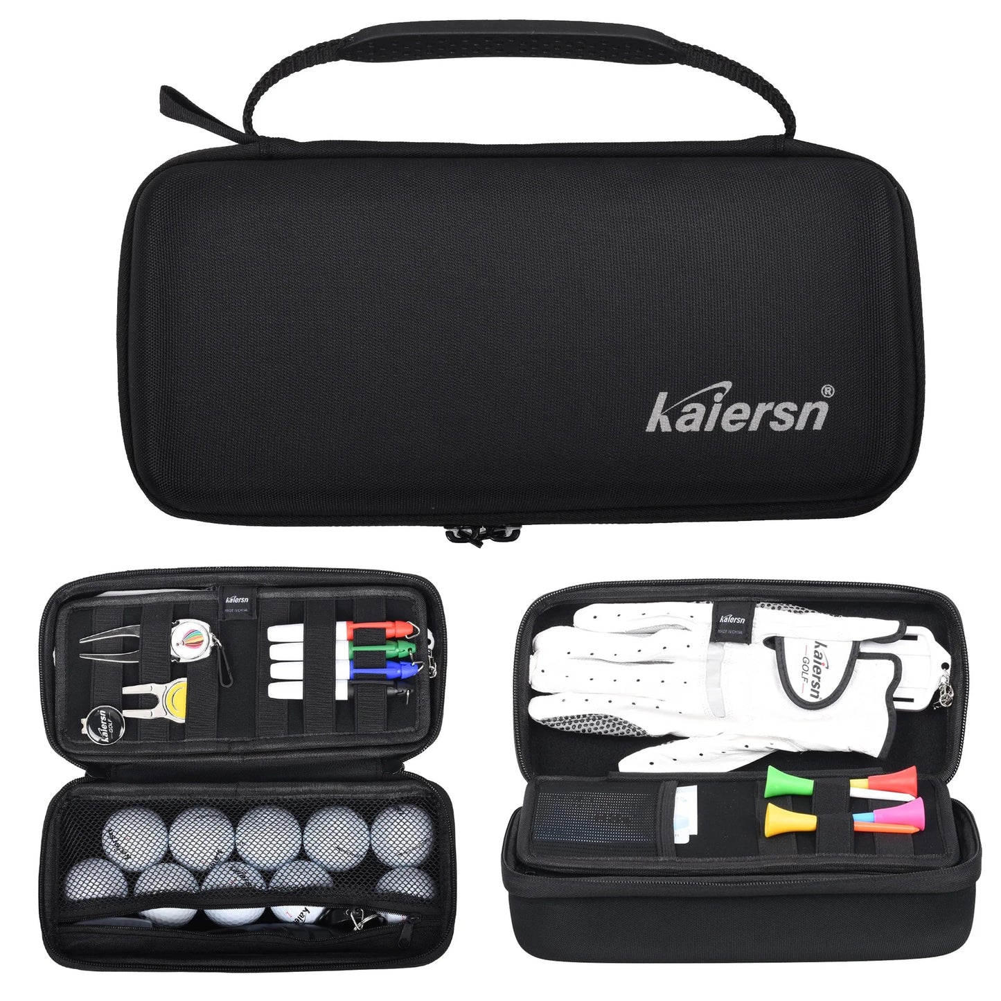 Golf Ball Storage Box & Glove Holder – Accessory Protect Case with Tees, Divot Tool & Valuables Pouch, Includes Hook