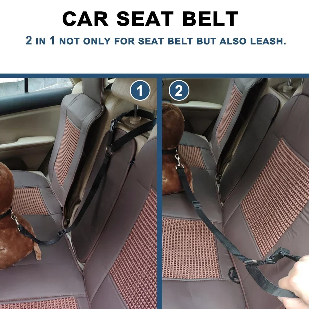 Solid Color Two-in-One Pet Car Seat Belt - Adjustable Nylon Lead Leash for Backseat Safety, Dogs Harness Collar Accessory