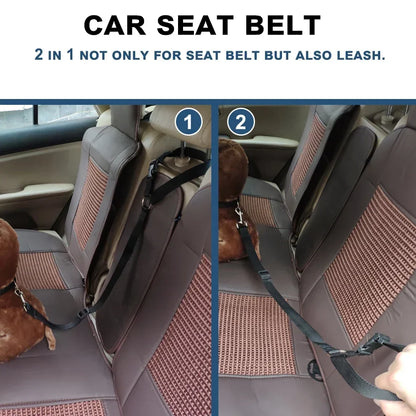 Solid Color Two-in-One Pet Car Seat Belt - Adjustable Nylon Lead Leash for Backseat Safety, Dogs Harness Collar Accessory