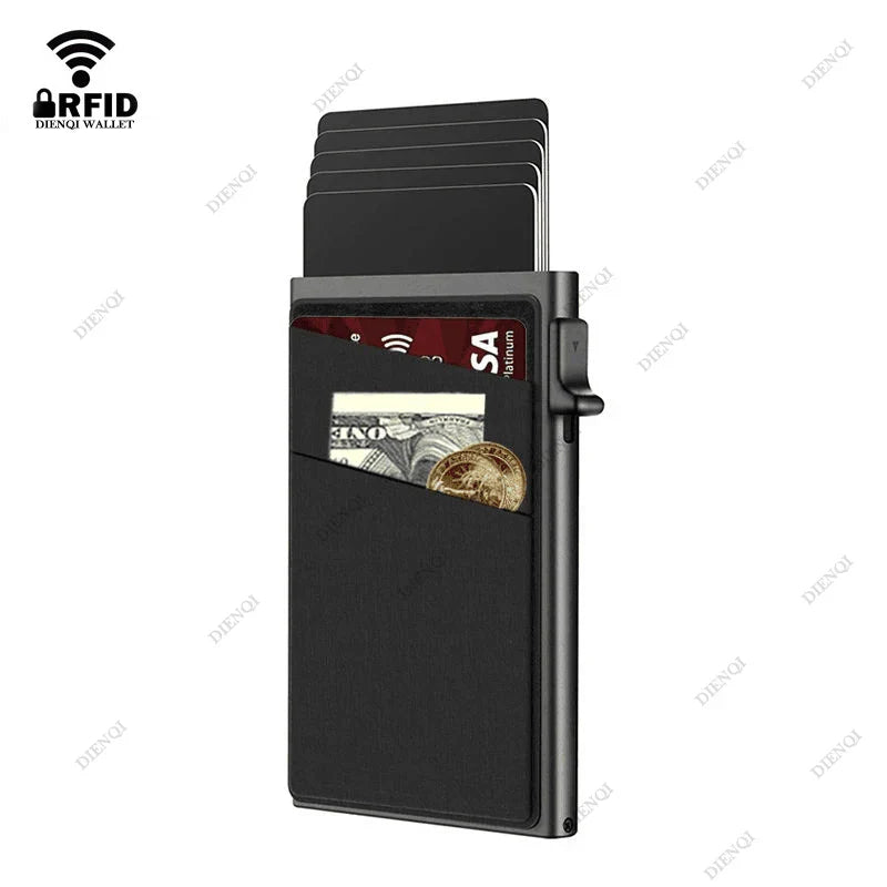 Anti-Theft RFID Aluminum Card Holder – Minimalist Smart Wallet Metal Case for Card Protection