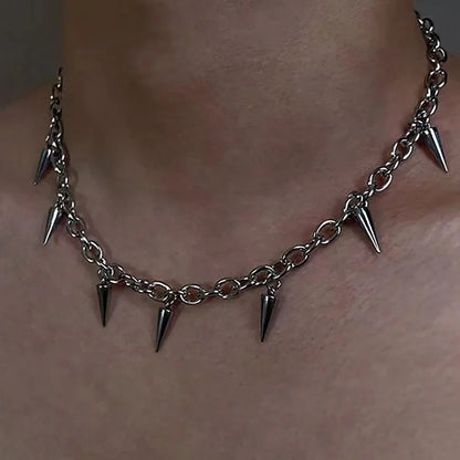 Punk Rivet Tassel Necklace - Titanium Steel Geometric Chain Jewelry for Men & Women