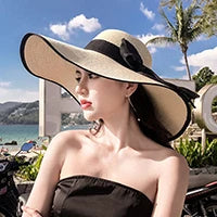 Women’s Foldable Summer Straw Hat – Beach & Travel Sun Visor with UV Protection, Bucket Cap Panama Style