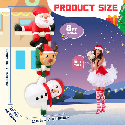 2.4M Inflatable Christmas Climbing Santa Claus – With Reindeer & Snowman, Built-in LED for Outdoor Roof, Tree, and Yard Party Decor