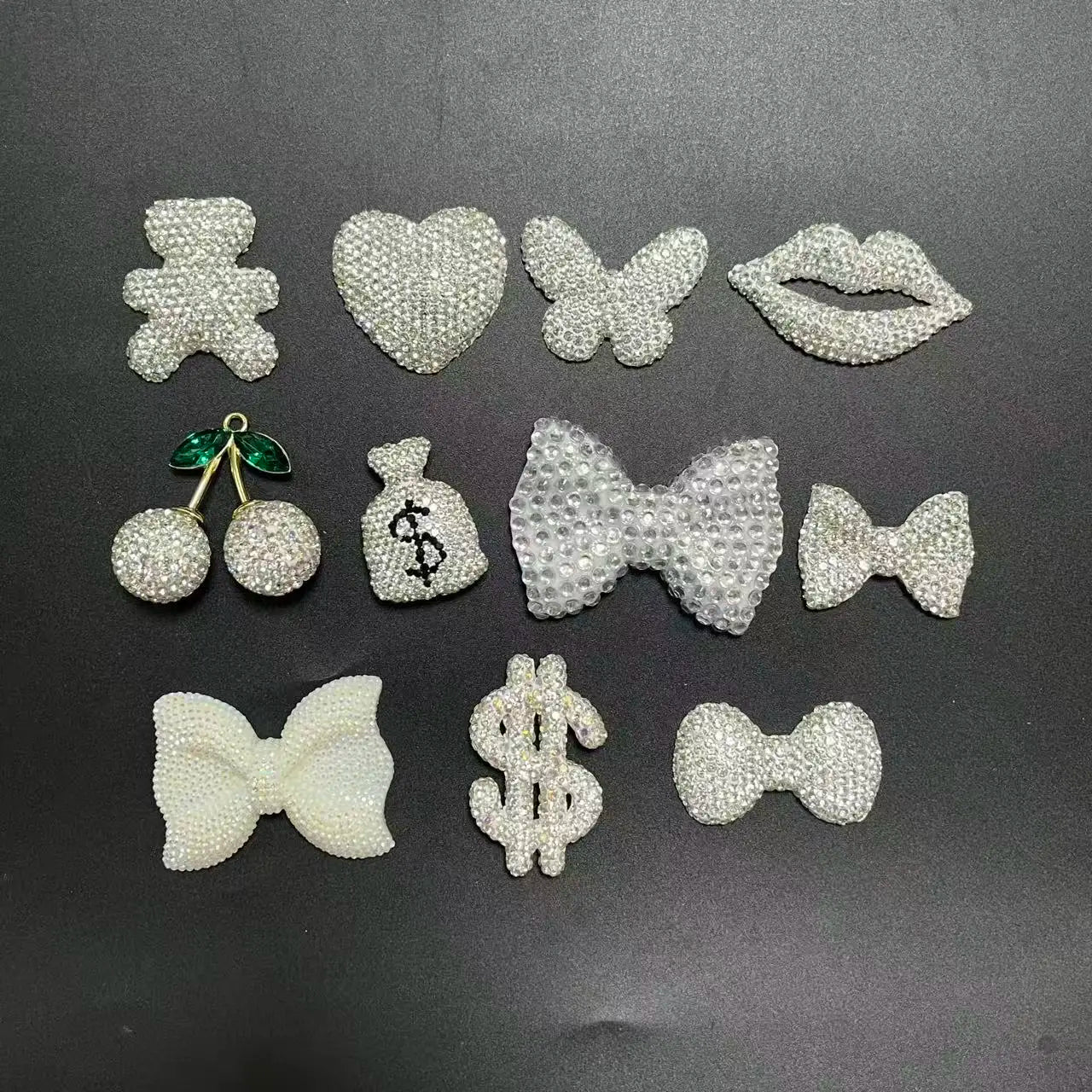 43PCS Luxury Charm Set — Diamond Bow, Perfume Bottle, Butterfly & Lip Decorations for Phone Case, Purse, and DIY Crafts