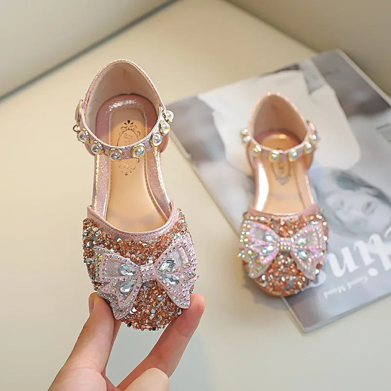 Girls Princess Glitter Shoes - Bowtie Sparkle Party & Casual Toddler Sandals