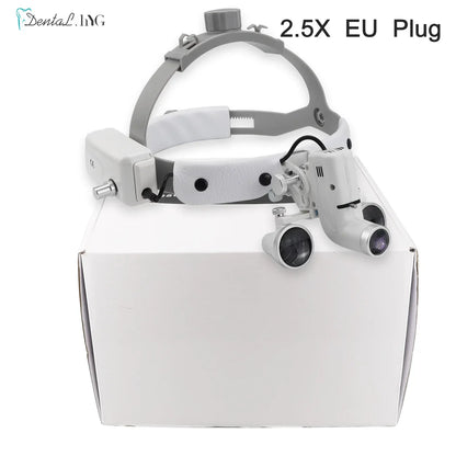 2.5X/3.5X Dental LED Loupes — Adjustable Brightness Spot Headlamp, 5W Surgical Headlight for Dental Lab