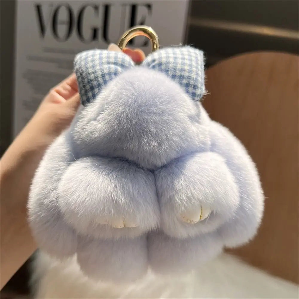 Hair Bow Rabbit Fur Keychain – Cute Fluffy Bunny Plush Bag Charm & Couple Pendant
