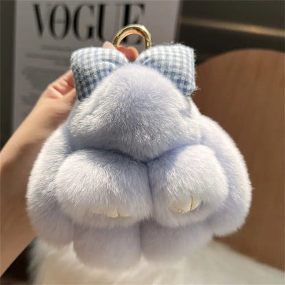 Hair Bow Rabbit Fur Keychain – Cute Fluffy Bunny Plush Bag Charm & Couple Pendant