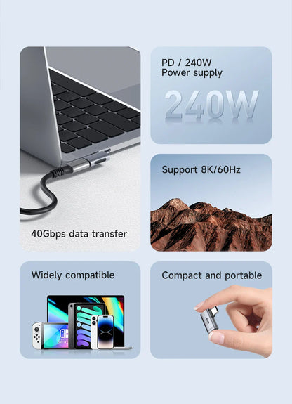 Hagibis 240W USB-C to USB-C Adapter — 40Gbps 8K 60Hz USB4 Converter, 90° for Thunderbolt 4/3, MacBook, iPhone 16 Pro & Tablet