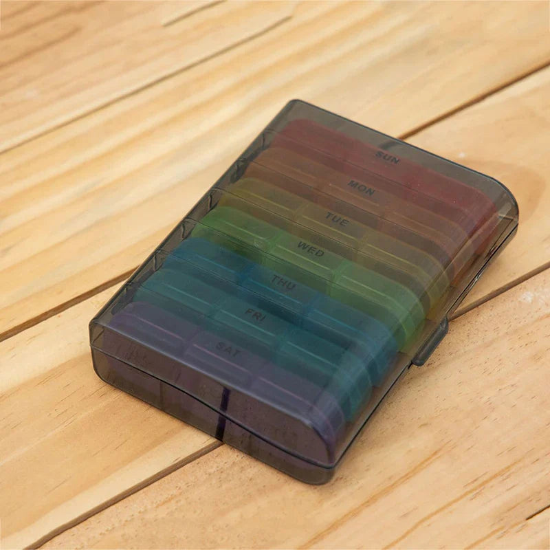 Weekly Pill Organizer – 21/3 Grid Black Plastic Medicine Storage Box, Portable Pill Case