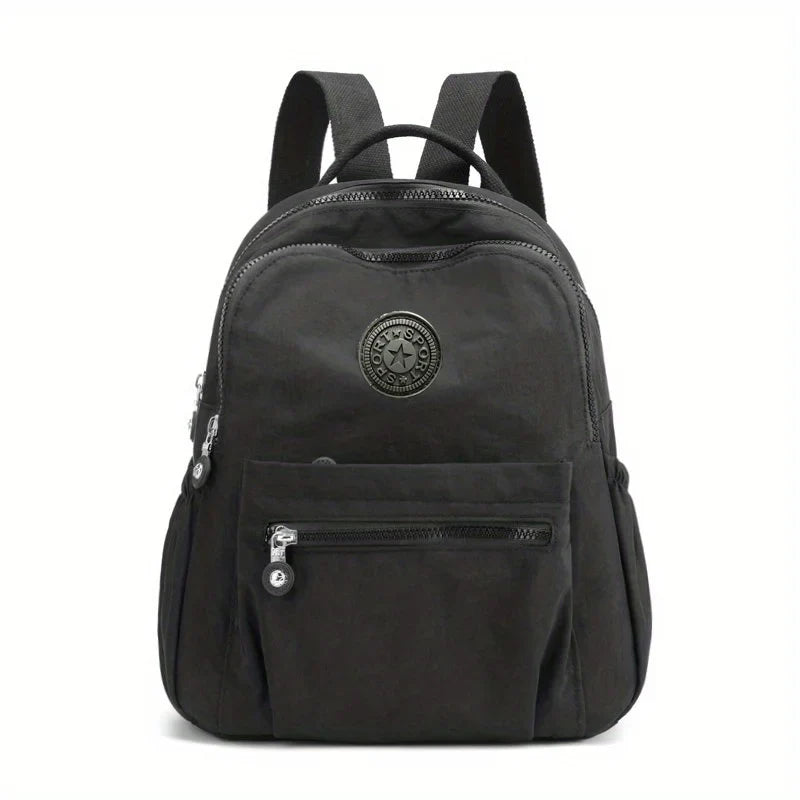 Solid Color Nylon Backpack - Lightweight, Fashion Daypack for Work and Travel, Luggage-Hangable School Bag