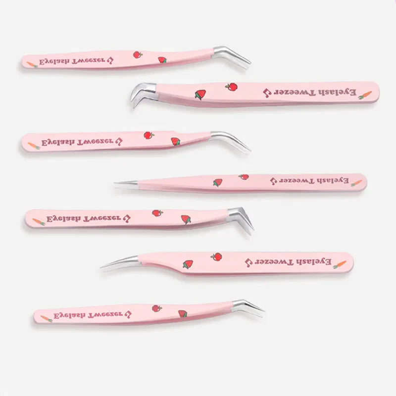 6 Types False Eyelash Tweezers — Stainless Steel Anti-Static Curved & 3D Lash Tools