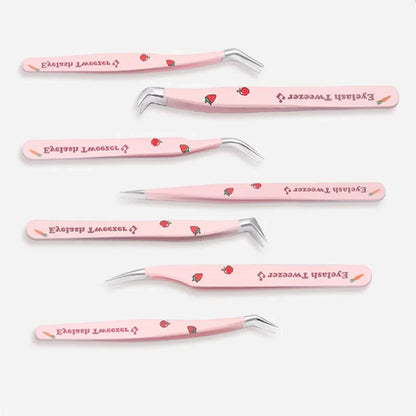 6 Types False Eyelash Tweezers — Stainless Steel Anti-Static Curved & 3D Lash Tools