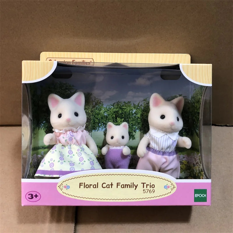 Sylvanian Families Calico Critters – Authentic Floral Cat Family Trio Figures & Furniture Set