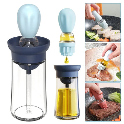 Silicone-Glass Kitchen Oil Dispenser with Brush: Barbecue Spray Bottle for Cooking and BBQ
