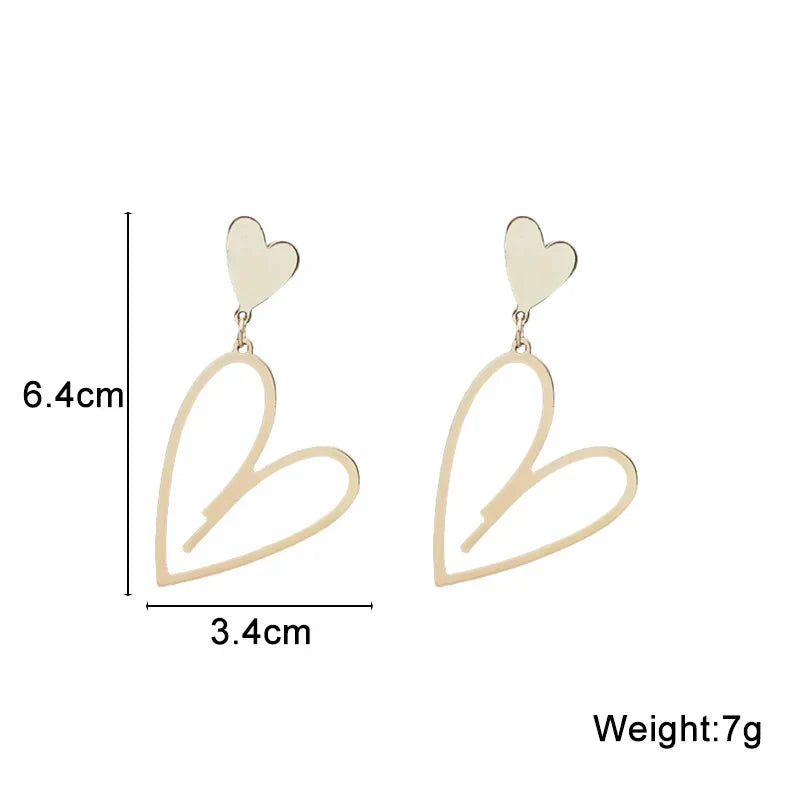 2024 Trendy Heart Dangle Earrings — Double-Layer Love Pendants for Women, Bohemian Hanging Ear Jewelry