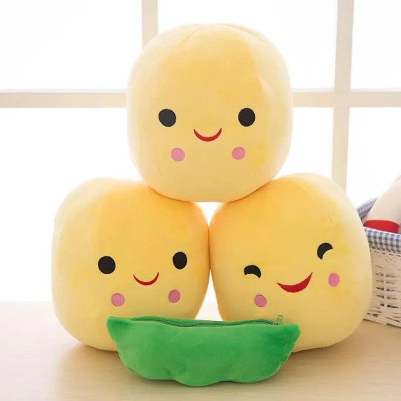Plush Pea Pillow Toy - Cute Kawaii Stuffed Plant Doll for Kids, Boys & Girls Gift