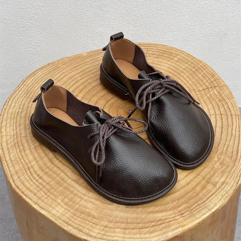 Barefoot Retro Handmade Genuine Leather Women’s Shoes – Soft Sole Wide Toe Flat Casual Lace-Up Footwear, Size 43