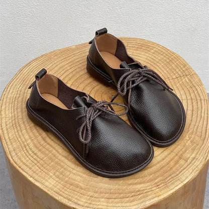 Barefoot Retro Handmade Genuine Leather Women’s Shoes – Soft Sole Wide Toe Flat Casual Lace-Up Footwear, Size 43