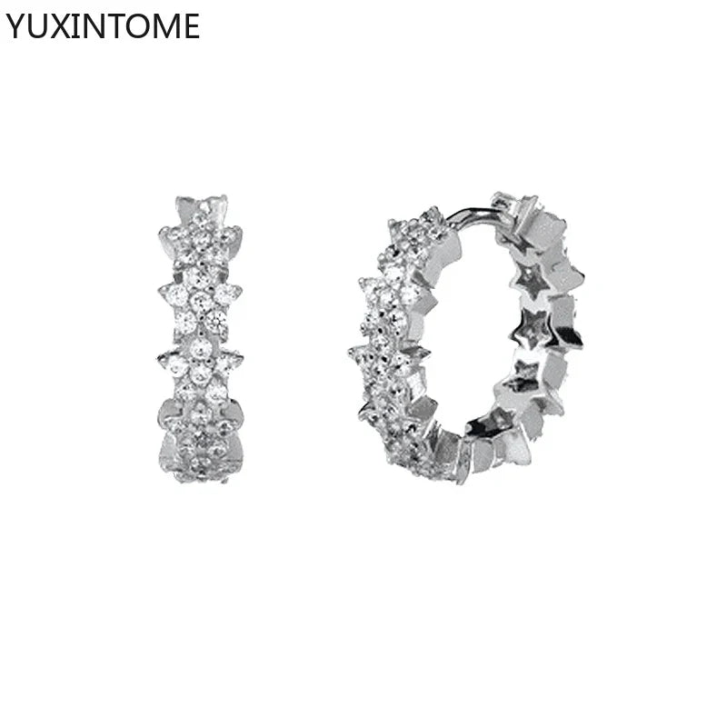 925 Sterling Silver White Zircon Hoop Earrings for Women – Fashion Geometric Crystal Silver Earrings Fine Jewelry Elegant Daily Wear Jewelry