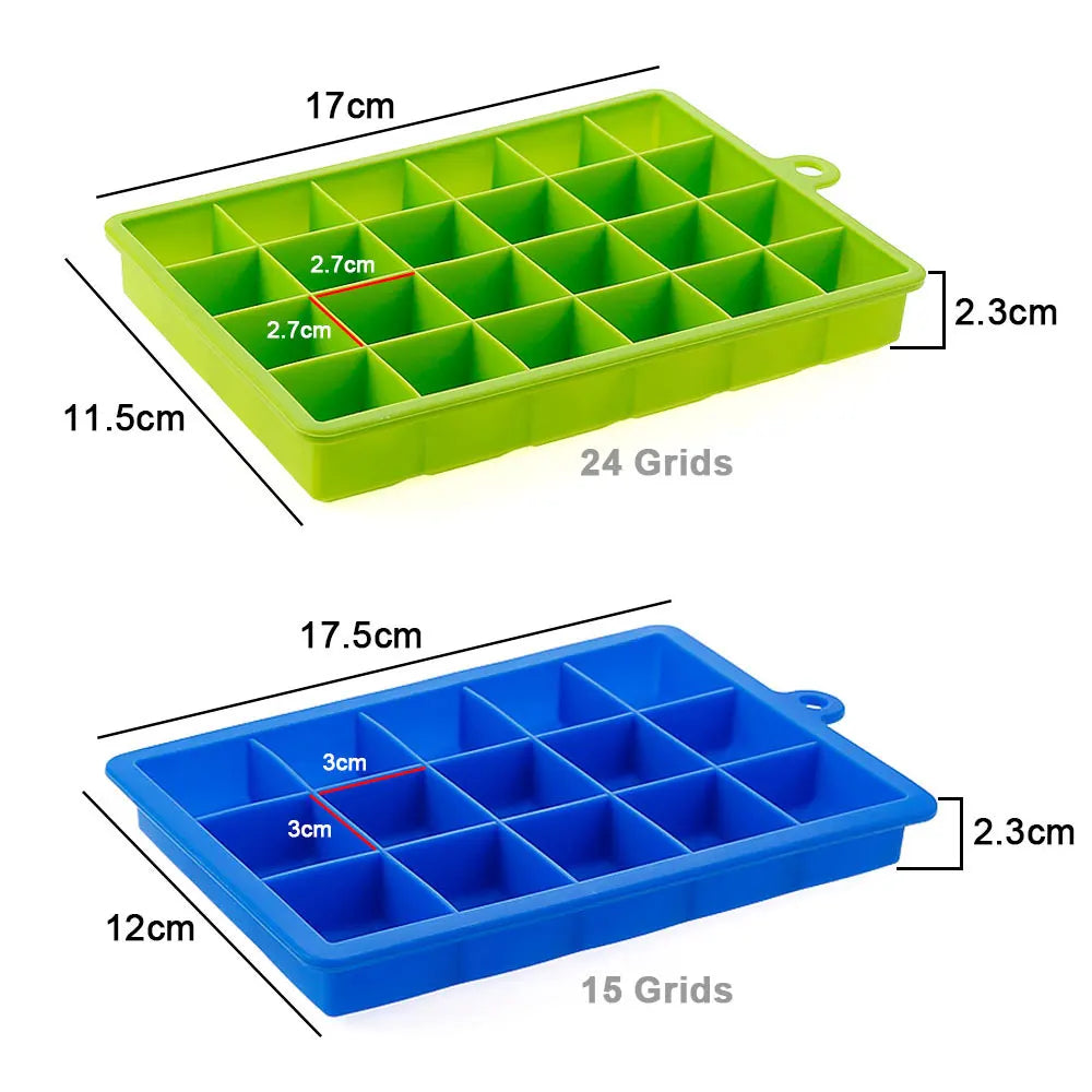 Silicone Ice Cube Mold – 15/24 Grid Square Trays with Lids for Ice Cream, Cold Drinks, Whiskey & Cocktails