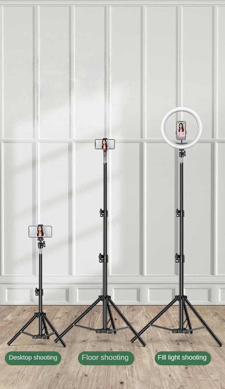160cm Live Broadcast Tripod – Metal Camera Stand with Selfie Light, Phone Holder & Thermometer for Anchors