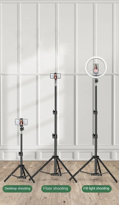 160cm Live Broadcast Tripod – Metal Camera Stand with Selfie Light, Phone Holder & Thermometer for Anchors