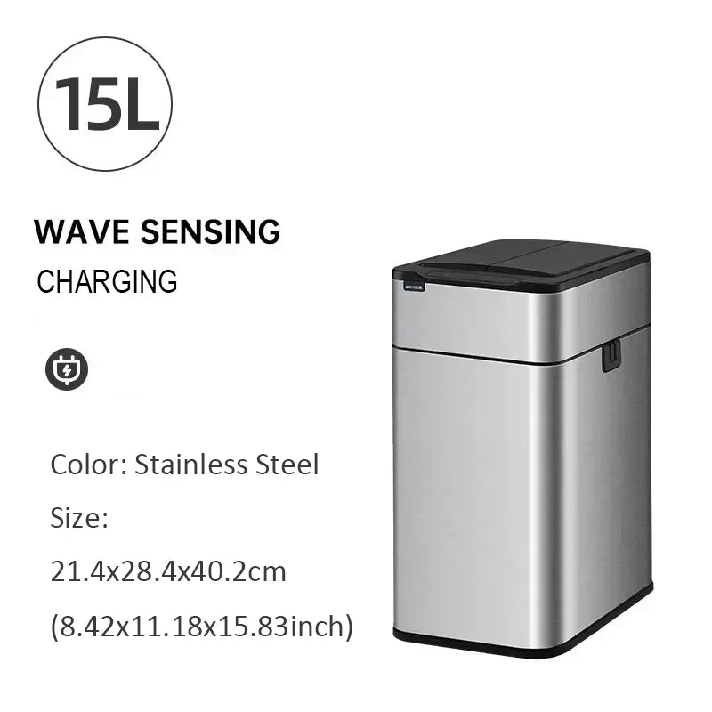 Smart Stainless Steel Trash Can – 15-20L Automatic Sensor Wastebin for Kitchen & Food Waste Disposal