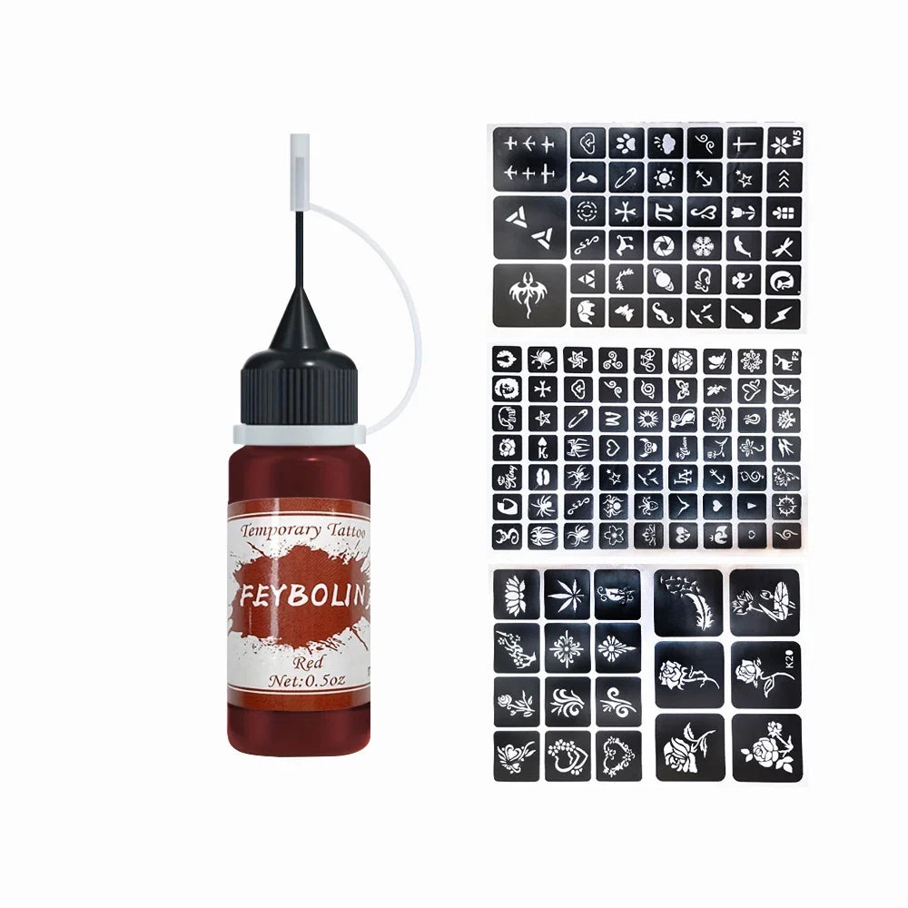 Long-Lasting Temporary Tattoo Ink Kit – Includes 3 Stickers & Freehand Gel for Face & Body Party Makeup Tattoos