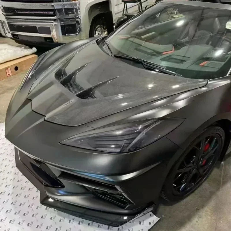 C8 ZR1 Style Carbon Fiber Hood - Small Vented Exterior Engine Hood for 2020+ Corvette C8