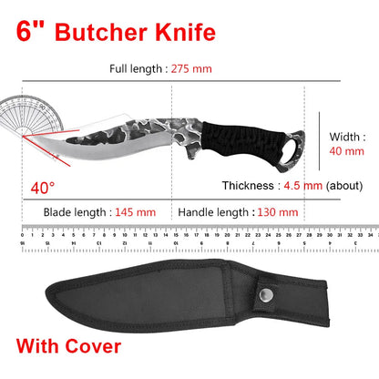 Hand-Forged Blade Butcher Boning Knife - Cleaver for Meat, Vegetable, and Fish, Kitchen Slicing and Filleting Knife, Chef Tools