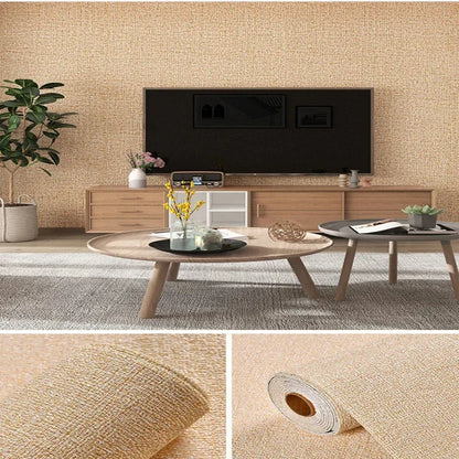 Linen 3D Foam Self-Adhesive PVC Wallpaper - Solid Color, Thickened Waterproof Wall Stickers for Home Renovation & Decor