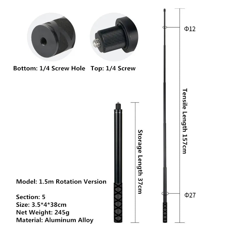 Motorcycle & Bicycle Selfie Stick Mount – Handlebar Bracket for Insta360 X5/X4/X3 & GoPro Hero 13-8