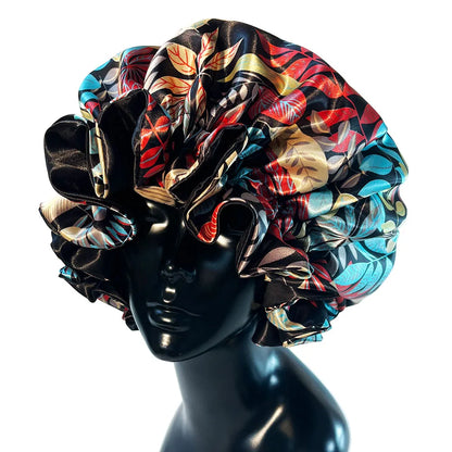 Women’s Satin Bonnet Cap – Double Layer Silky Big Bonnet, Printed Sleep Cap & Head Wrap for Ladies