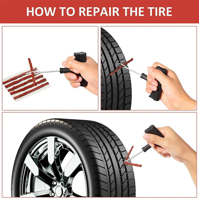 Car & Motorcycle Tire Repair Kit – Tubeless Tyre Puncture Plug Set with Rubber Strips for Truck & Vacuum Tire Repairs