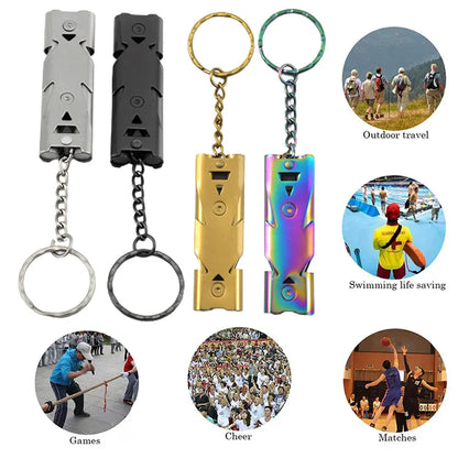 Double Pipe Survival Whistle Keychain – High Decibel Emergency Outdoor Camping Tool 1PC