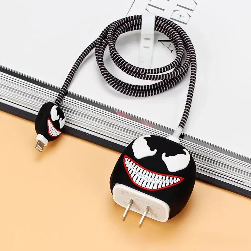 Cute Cartoon Cable Protector Set for iPhone/iPad Charger - 18W/20W Charger Protection, Spring Cable Winder Accessories (4Pcs/set)