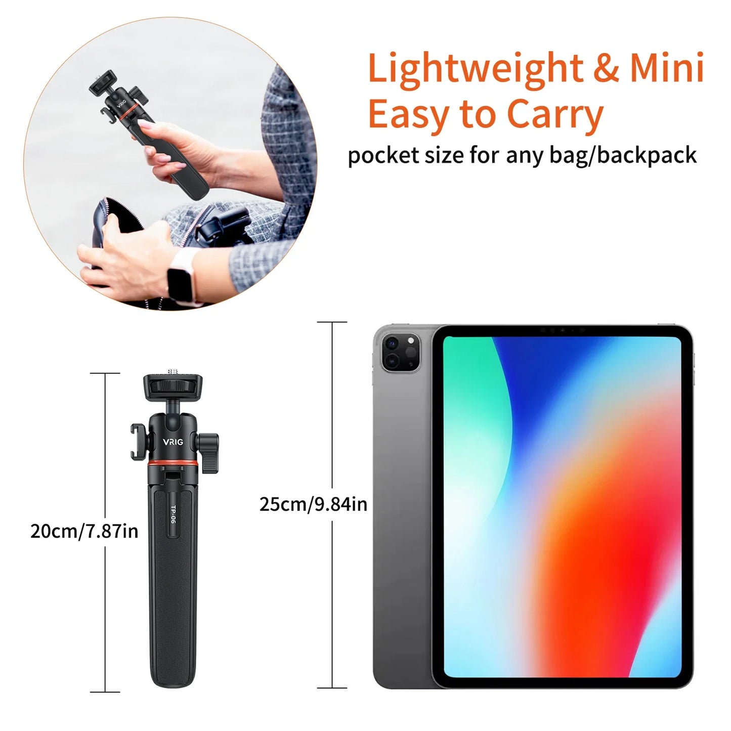 VRIG TP-08 TP-06 Tripod Stand Selfie Stick – Aluminum Alloy with 1/4 Inch Screw, Cold Shoe Mount & 360° Rotation, 1.5kg Load Capacity