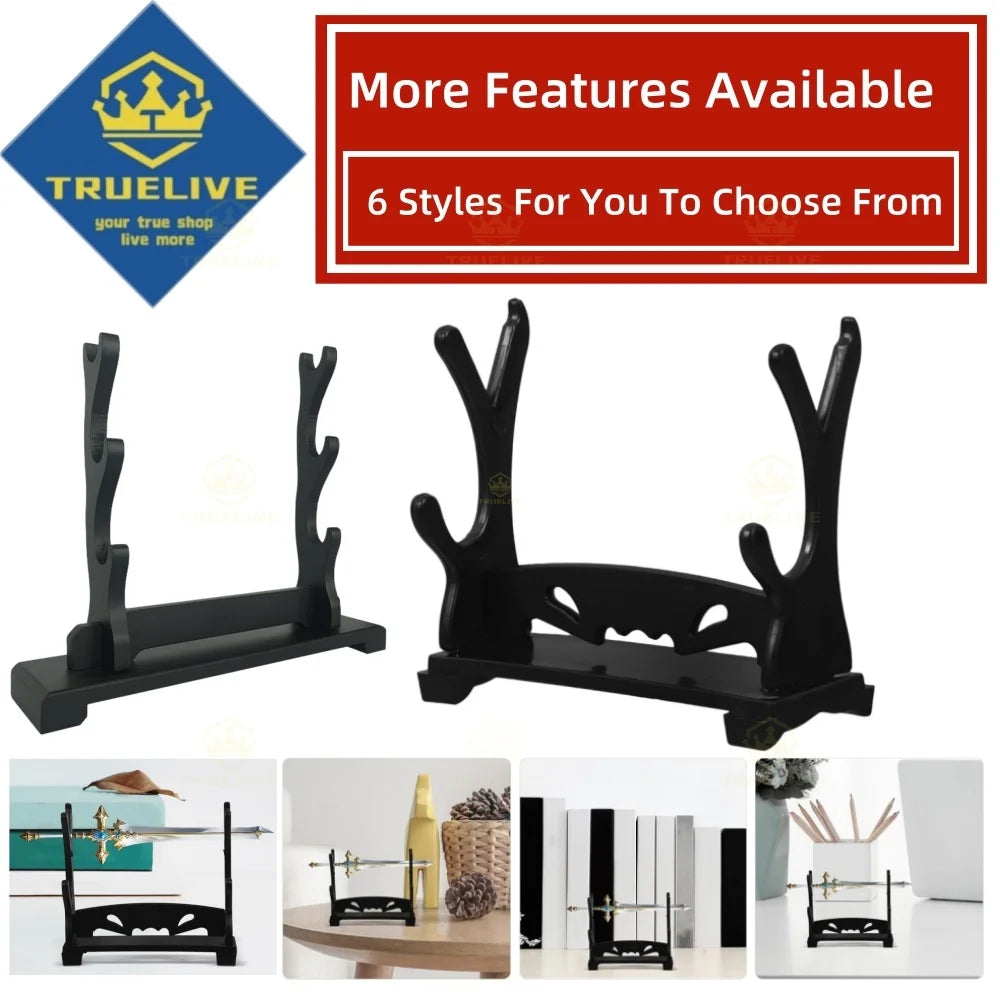 1-4 Tier Wooden Katana & Sword Display Stand Rack – Samurai Holder for Cosplay Swords, Knives & Magic Wand Storage Organizer